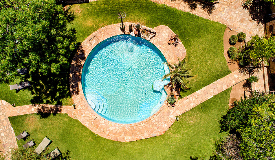 New impression of Ondekaremba: Pool and garden from the bird’s eye view