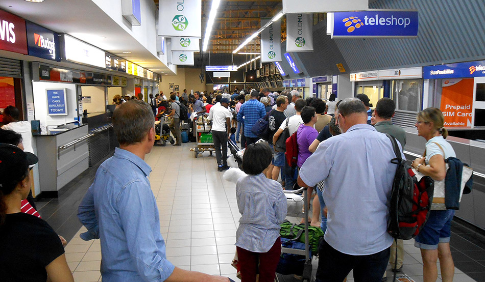 Long queues at the departure counters at Hosea Kutako International Airport near Windhoek