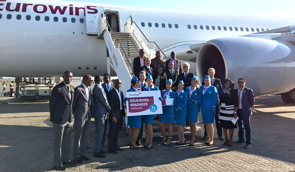 Feierlicher Empfang des Jungfernfluges von Eurowings auf dem Internationalen Hosea Kutako Flughafen bei Windhoek